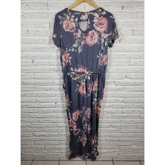 Tickled Teal Women Jumpsuit Extra Large Short Sleeve Gray Floral FLO190E - Picture 5 of 10